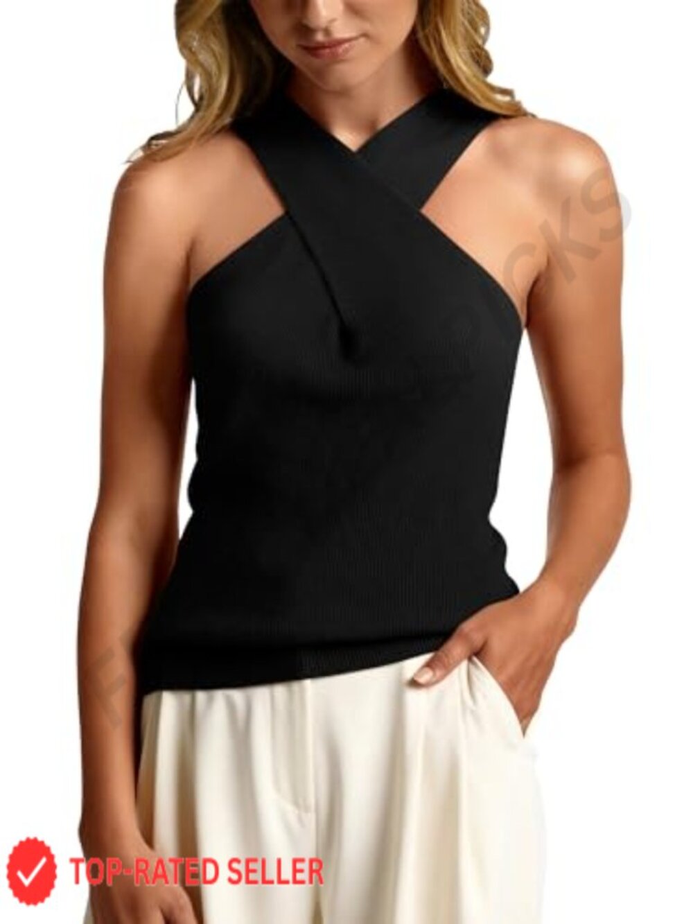 Knit Halter Neck Sleeveless Tank Top Crisscross Keyhole Dressy Summer